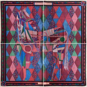 Hermes Patchwork Horse Cashmere Silk Shawl Scarf